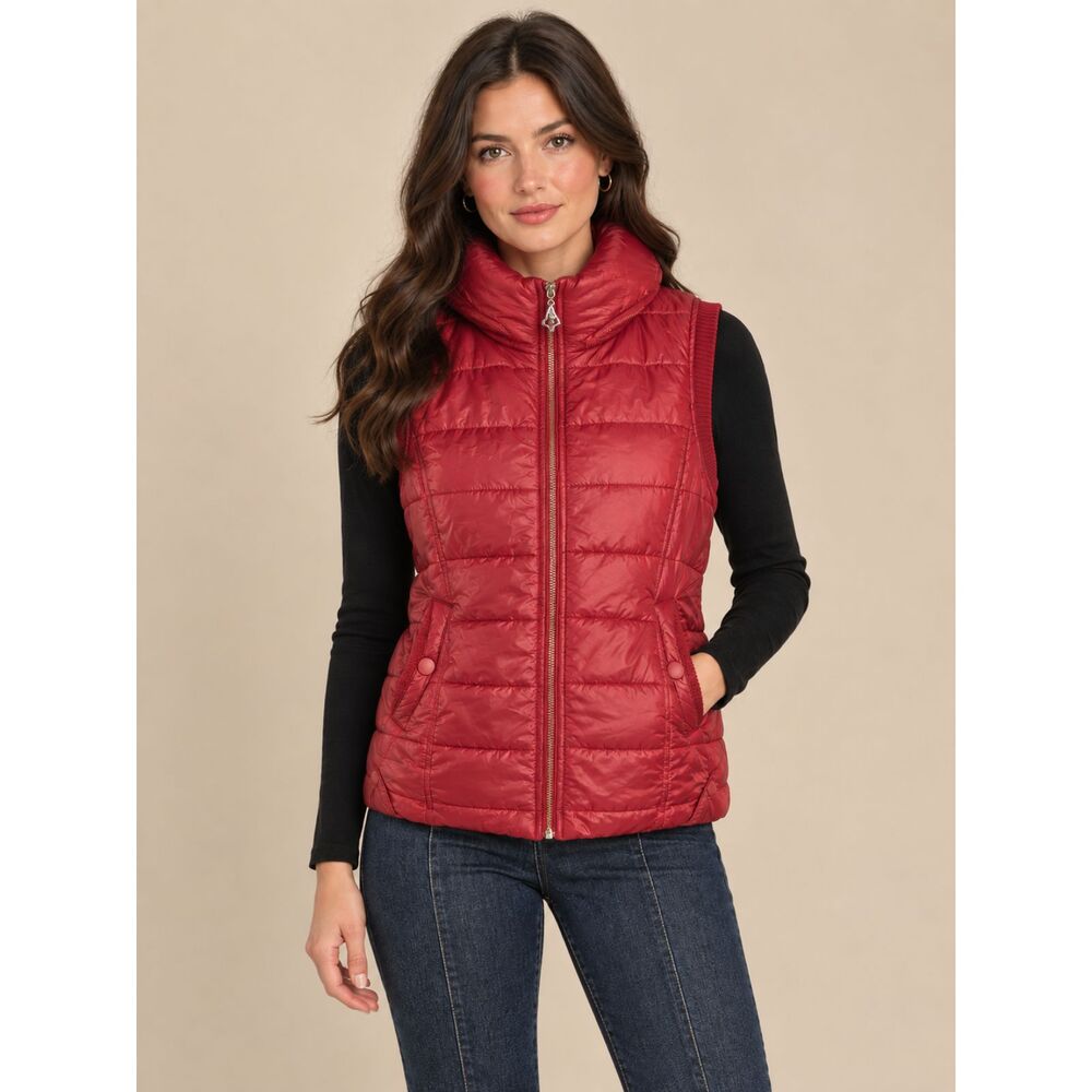 YaXiang Quilted Puffer Vest High Collar Shiny Red Medium M